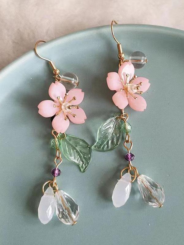 Flower & Leaf Design Dangle Earrings, Cute Fashion Jewelry for Women, Trendy All-match & Exquisite Jewelry for Birthday Gift