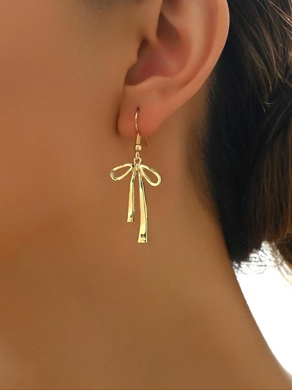 Bow Decor Dangle Earrings, Alloy Jewelry for Party, Daily Clothing Decor, Trendy All-match & Exquisite Jewelry for Birthday Gift