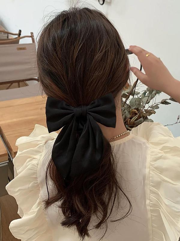 Solid Color Bow Decor Hair Scrunchie (2pcs), Elegant High Stretch Hair Tie for Women, Minimalist Headwear Suitable for Thick Hair