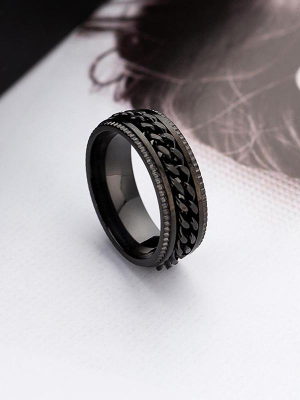 Unisex Chain Stainless Steel Chain Decorative Ring, Fashionable Punk Style Chain Decor Ring, Street Style Hip Pop Ring for Both Men & Women for Gift