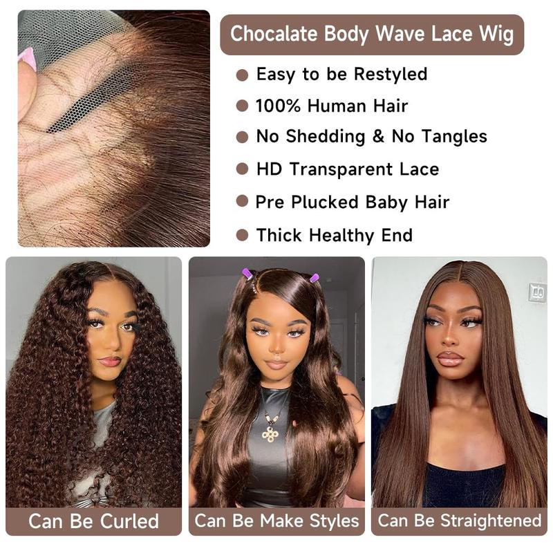 [Black Friday Big Sles]]Body Wave Chocolate Brown Lace Front Human Hair Wigs For Women 13x4 13x6 Hd Lace Frontal Wig Brazilian Human Hair Wig Ready To Wear 5x5 Glueless Wavy Brown Closure Hair Wig