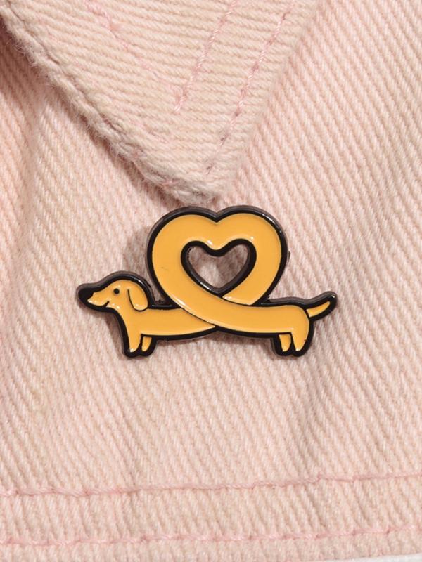 Cute Cartoon Dachshund & Heart Design Brooch, Fashion Alloy Badge for Women & Men, Enamel Pin Suitable for Backpacks, Jeans, Scarves, Hats Decoration