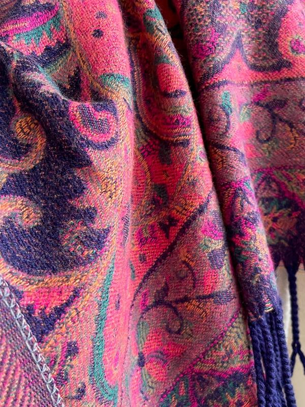 Boho Style Paisley & Floral Print Tassel Decor Shawl, Casual Warm Double-sided Scarf for Fall & Winter, Fashion Accessories for Women & Men