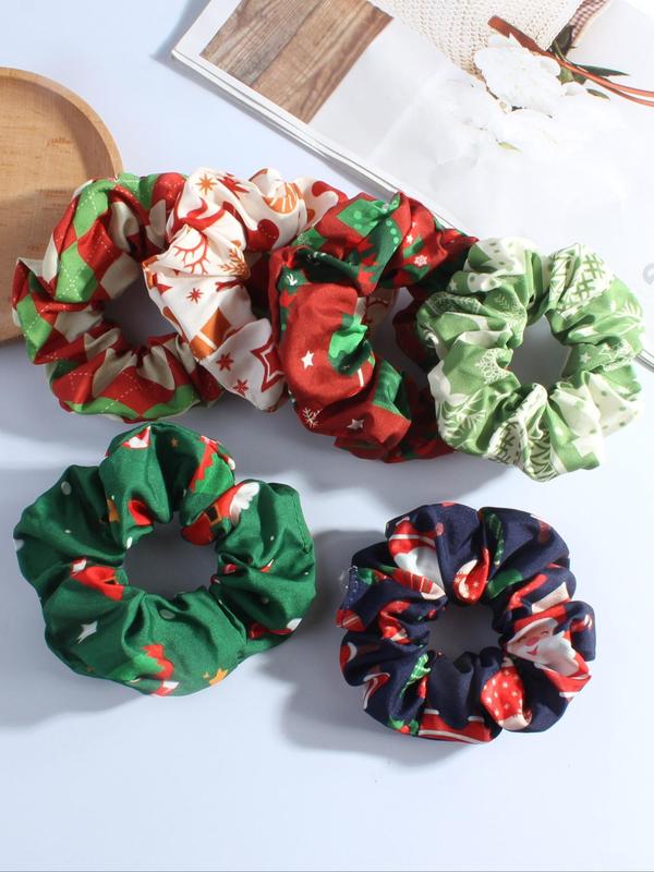 Christmas Themed Scrunchie, 6 Counts Cute Hair Scrunchies, High Stretch Hair Tie, Fashion Hair Accessories for Women & Girls