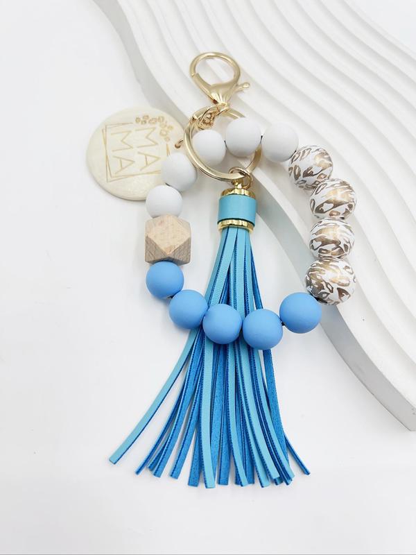 Wooden Beaded Keychain for Summer, Tassel Decor Keychain for Men,  Fun Keychains  for Women, Key Chain for Car Keys, Key Holder, Cute Jewelry for Party, Daily Clothing Decor for Girl, Car Stuff