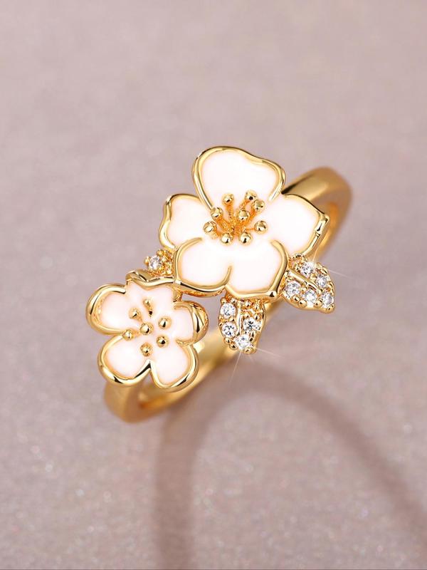 Flower Rhinestone Decorated Ring, Copper Rings Jewelry, Casual All-match Accessories for Party, Daily Promise Ring for Gf Holiday Gifts