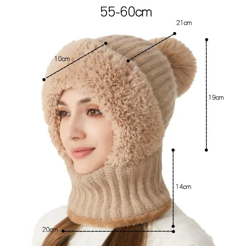 Womens Knit Beanie Hat Fleece Lined Winter Scarf Mask Set Snow Caps Plush Earmuff Skull Hats with Pompom