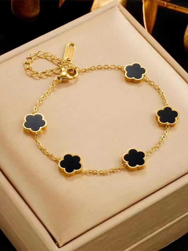 Fashion Flower Shaped Link Bracelet, Simple All-match Stainless Steel Matching Jewelry for Women for Gift, Cute Light Luxury Summer Jewelry Accessory