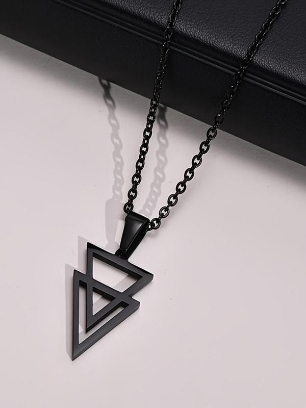 Minimalist Hollow Out Double Triangle Decor Pendant Necklace, Geometry Triangle Necklace, Jewelry Accessories For Men