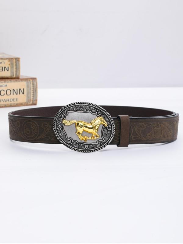 Vintage Western Cowboy Style Buckle Belt, 2024 New Style Fashionable Animal Design PU Leather Belt for Men & Women, Casual Waistband for Jeans Trousers