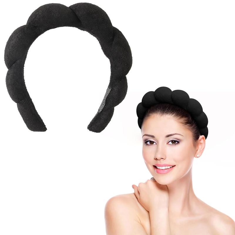 Towel Fleece Makeup Headband, Headband For Washing , Skincare Headbands With Sponge Filling, Soft And Absorbent Headband For Women's Beauty And  Care-Black