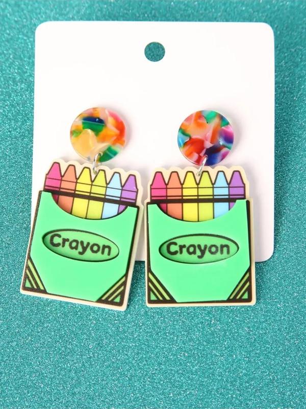 1 Pair Cute Cartoon Colorful Pencil Design Dangle Earrings, Personalized Drop Earrings, Creative Acrylic Jewelry for Women