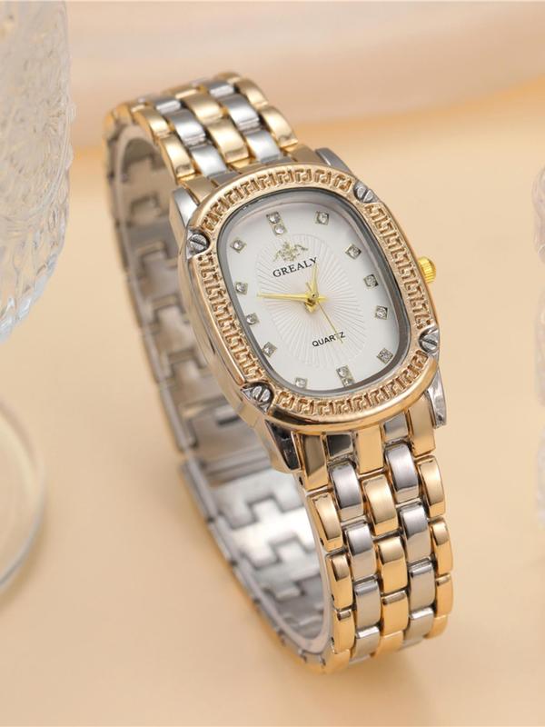 Elegant Rhinestone Decor Quartz Watch, Fashionable Oval Dial Watch for Women & Girls, Trendy All-match & Exquisite Watch for Birthday Gift