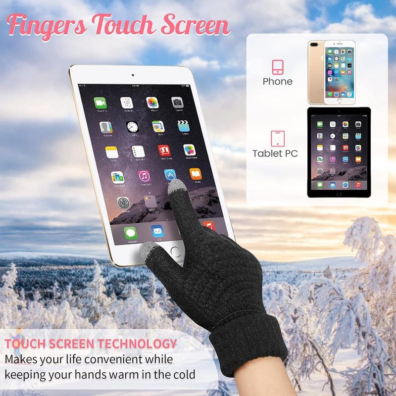 4 count Women Winter Glove and Hat Set Women Winter Hat Touchscreen Gloves Warm Knitted Beanie Hats and Gloves for Women