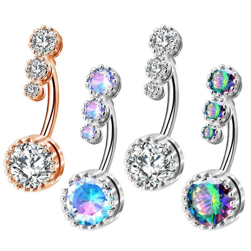 Oufer 14G Four Round CZ Top and Bottom Cute Belly Button Rings Belly Piercing Jewelry