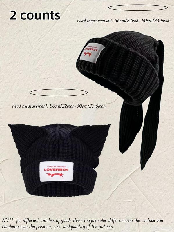 Cute Cat Ear Design Beanie Hat, Striped & Plain Color Knit Hat, Fashionable Warm Hat for Women & Men for All Season