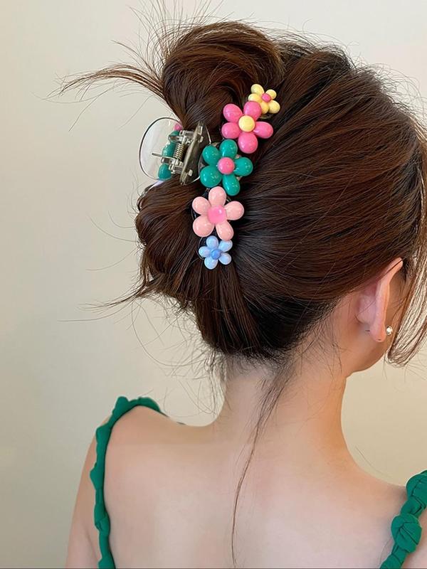 Cute Colorblock Flower Design Hair Claw, Elegant Hair Accessories for Women & Girls, Minimalist Headwear Suitable for Thick Hair