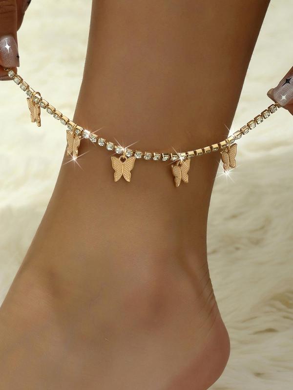 Rhinestone Butterfly Charm Decor Anklet for Women & Girls,  Fashion Jewelry for Party, Daily Clothing Decor, Trendy All-match & Exquisite Jewelry for Birthday Gift