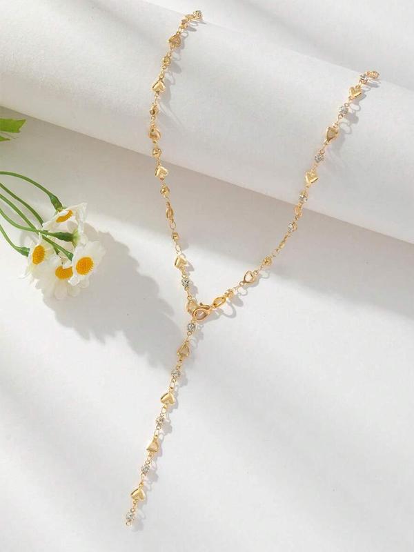 Elegant Rhinestone Decor Y-shaped Chain Necklace, Fashion Heart Design Necklace for Party, Daily Decor, Trendy All-match & Exquisite Jewelry for Birthday Gift