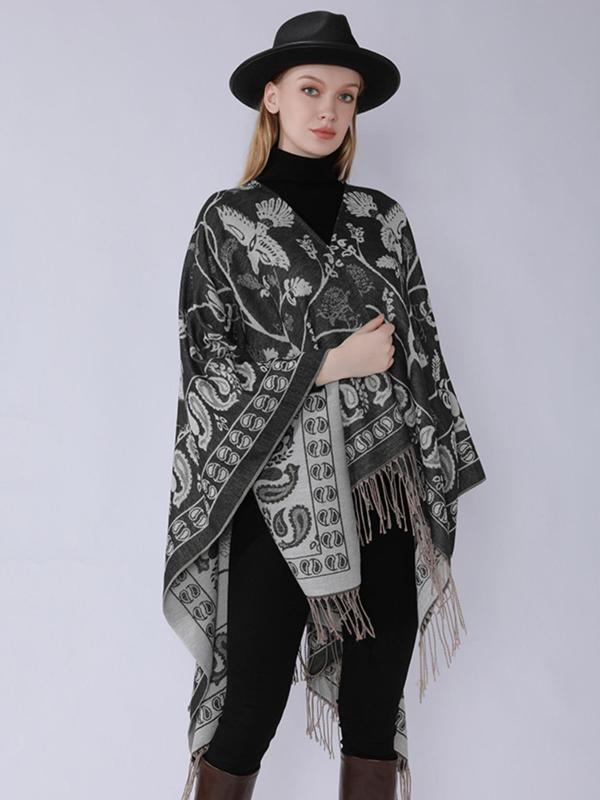 Women's Paisley Pattern Fringe Trim Scarf, Casual Soft Warm Comfortable Shawl for Fall & Winter, Fashion Accessories for Women & Girls