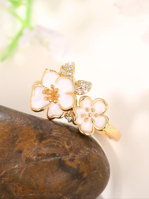 Flower Rhinestone Decorated Ring, Copper Rings Jewelry, Casual All-match Accessories for Party, Daily Promise Ring for Gf Holiday Gifts