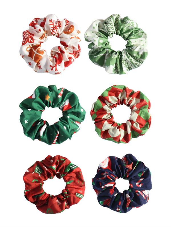 Christmas Themed Scrunchie, 6 Counts Cute Hair Scrunchies, High Stretch Hair Tie, Fashion Hair Accessories for Women & Girls