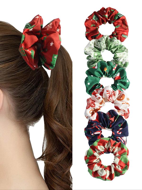 Christmas Themed Scrunchie, 6 Counts Cute Hair Scrunchies, High Stretch Hair Tie, Fashion Hair Accessories for Women & Girls