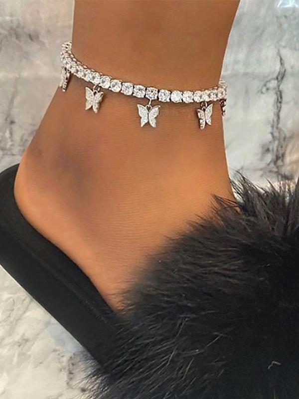 Rhinestone Butterfly Charm Decor Anklet for Women & Girls,  Fashion Jewelry for Party, Daily Clothing Decor, Trendy All-match & Exquisite Jewelry for Birthday Gift