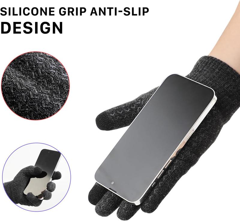 Winter Gloves - Gloves for Men Women, Wool Fleece Liner Gloves with Touchscreen, Warm Knit Gloves for Cold Weather