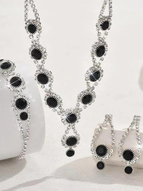 Women's Elegant Rhinestone Decorated Necklace & Earrings & Bracelet, Exquisite Trendy Jewelry Set, Fashionable Accessories for Party & Daily Clothing Decor