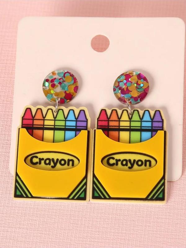 1 Pair Cute Cartoon Colorful Pencil Design Dangle Earrings, Personalized Drop Earrings, Creative Acrylic Jewelry for Women