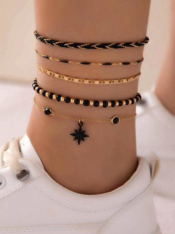 Women's Elegant Star Design Anklet, Fashionable Beaded Anklet for Beach Party Vacation, Elegant All-match Fashion Accessories for Daily Wear