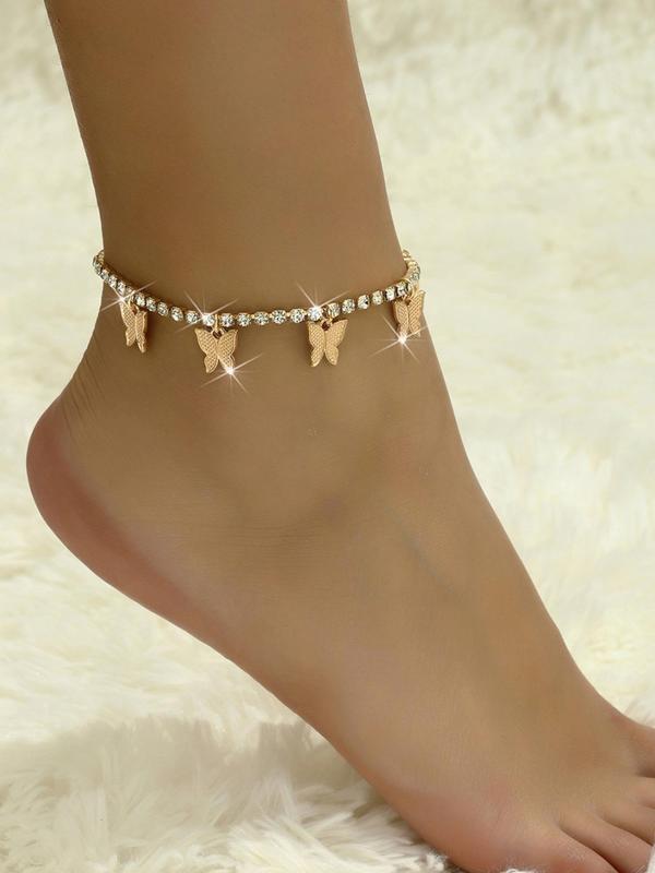 Rhinestone Butterfly Charm Decor Anklet for Women & Girls,  Fashion Jewelry for Party, Daily Clothing Decor, Trendy All-match & Exquisite Jewelry for Birthday Gift