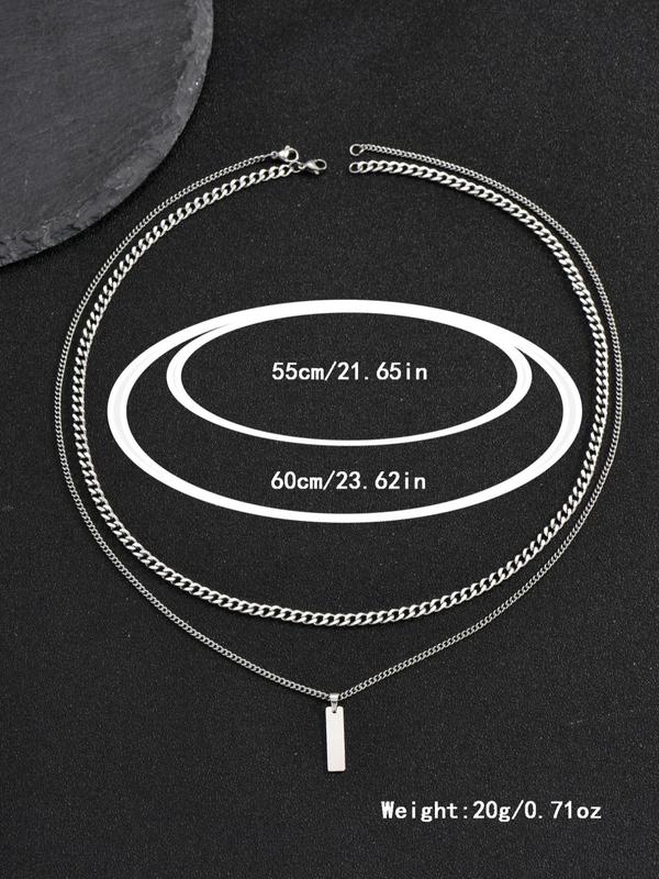 Punk Style Stainless Steel Necklace Set, 2pcs Simple Trendy Neck Jewelry for Men and Boy for Gift, Fashion Accessories for Party, Daily Clothing Decor