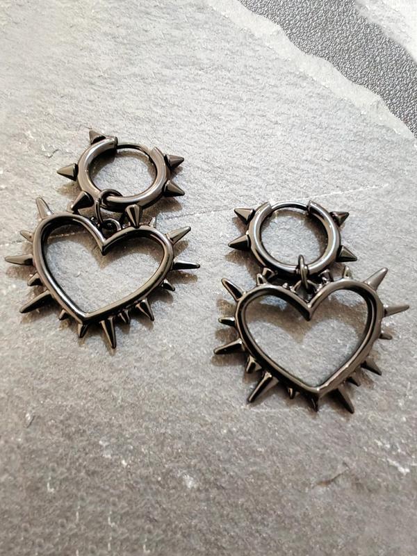 Punk Rivet & Heart Design Dangle Earrings, Stainless Steel Dangle Earrings for Party, Daily Decor, Trendy All-match Y2k Goth Jewelry for Birthday Gift