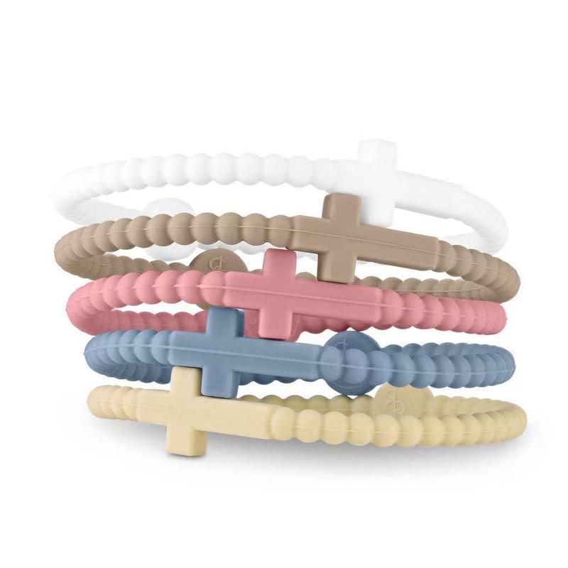 5 Counts Colorful Silicone Cross Bracelets Religious Waterproof Bracelets set for Women Girls Men Boys Sports Christian Catholic Birthday Gifts