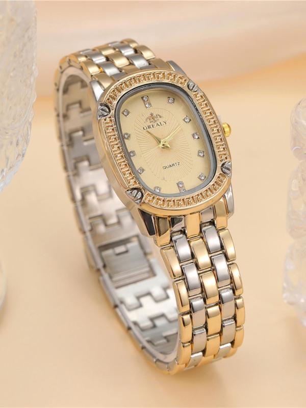 Elegant Rhinestone Decor Quartz Watch, Fashionable Oval Dial Watch for Women & Girls, Trendy All-match & Exquisite Watch for Birthday Gift