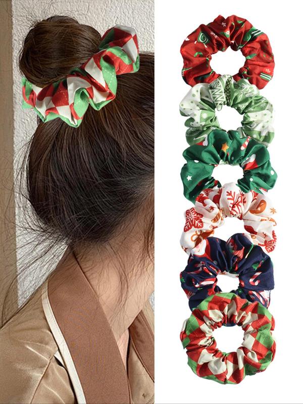 Christmas Themed Scrunchie, 6 Counts Cute Hair Scrunchies, High Stretch Hair Tie, Fashion Hair Accessories for Women & Girls