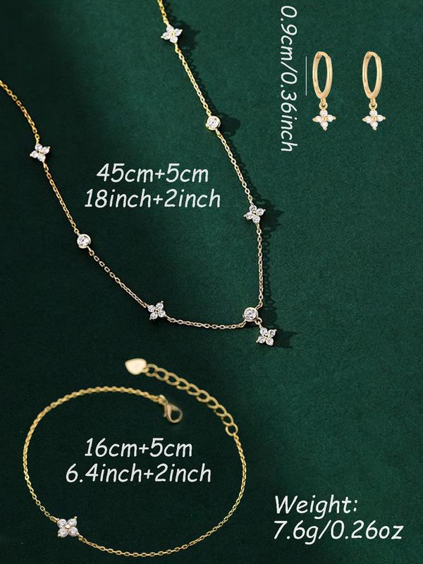 Women's Elegant Fashion Artificial Zircon Decorated Jewelry Set, Including Pendant Necklace & Dangle Earrings & Bracelet, Fashionable Jewelry Set for Party Decoration As Gift Without Box