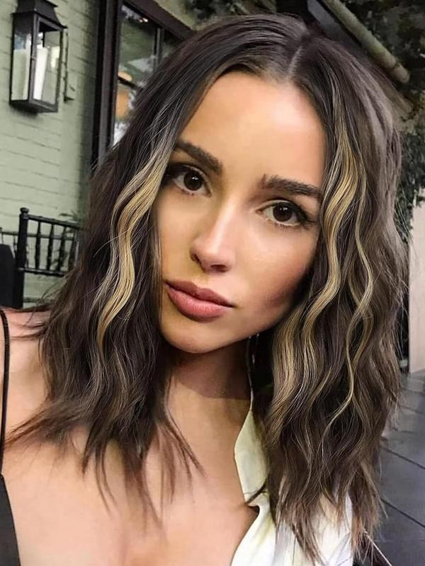 18 Inch Short Curly Wigs for Women, Brown Mixed Blonde Color Shoulder Length Ombre Wigs, Gorgeous Fluffy Glueless Wigs without Bangs, Synthetic Lace Front Wigs for Party, Daily Use