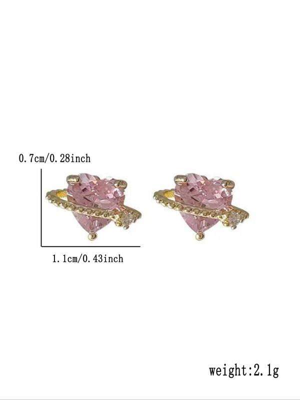 Women's Elegant Rhinestone Decorated Heart Shaped Stud Earrings (1 Pair), Fashion Jewelry for Party, Daily Clothing Decor, Trendy All-match & Exquisite Jewelry for Birthday Gift