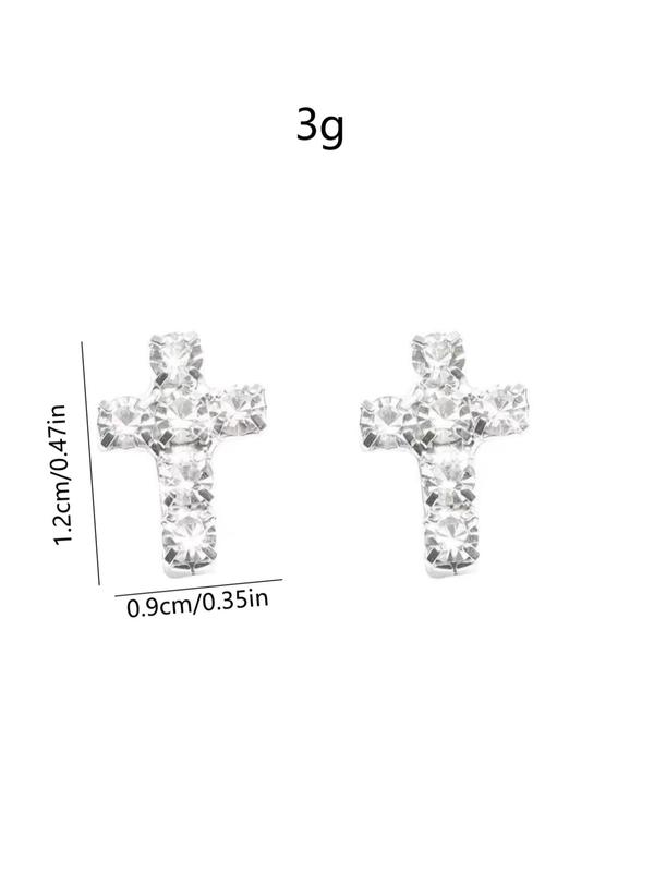 Rhinestone Decorated Cross Design Stud Earrings, Elegant Jewelry for Party, Daily Clothing Decor, Trendy All-match & Exquisite Jewelry for Birthday Gift