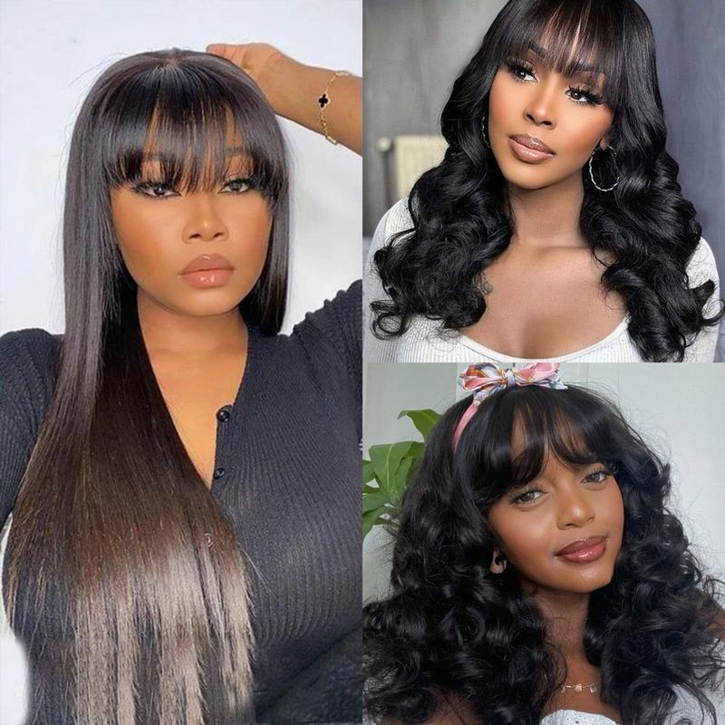 [Giving Sale] West Kiss Glueless Ready to Go Wig Body Wave 5x5 Lace Closure Wig with Bangs Glueless Human Hair Wigs Pre Cut Lace 5x5 Closure Wig Pre bleached Knots Beginner Friendly Human Hair Wig With Bangs 180% Density