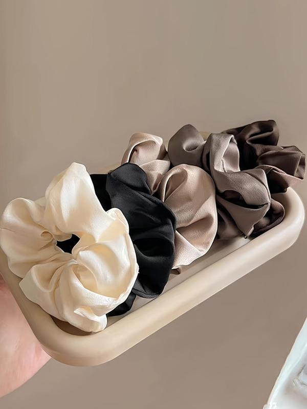 5pcs Women's Elegant Solid Color Hair Tie, Fall Outfits, Fall Freshness, Casual Plain Scrunchie for Daily Hair Decoration, Ponytail Holder for Girl