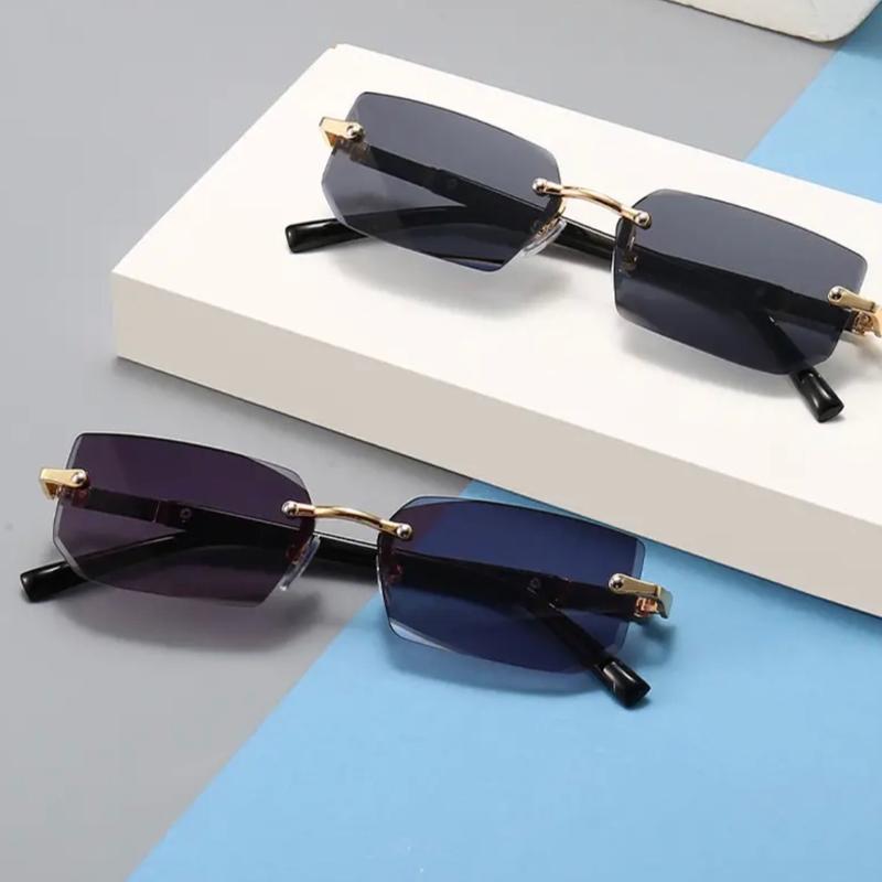 Mens Square Rimless Golden Frame Black Hip Hop Sunglasses Vintage Stylish Design Square Sunglasses