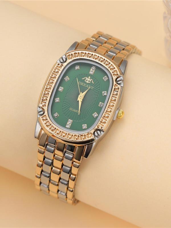 Elegant Rhinestone Decor Quartz Watch, Fashionable Oval Dial Watch for Women & Girls, Trendy All-match & Exquisite Watch for Birthday Gift