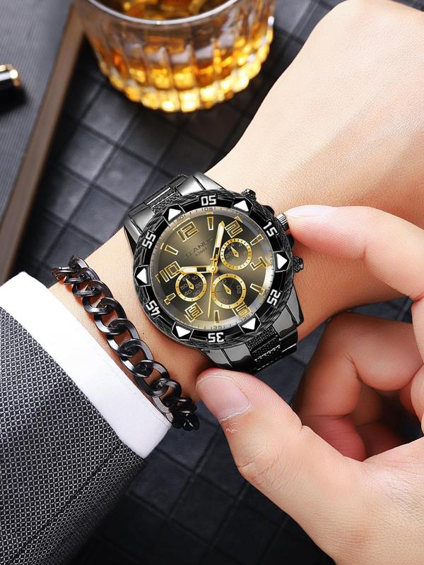 Men's Business Fashion Round Dial Quartz Watch, Fashion Watch for Party, Daily Clothing Decor, Trendy All-match & Exquisite Watch for Birthday Gift