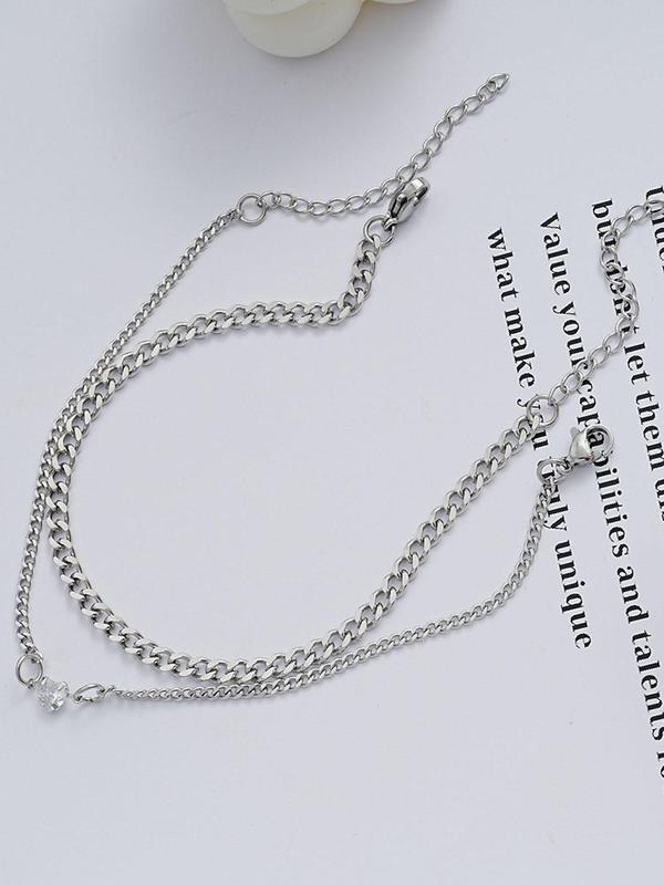 Fashion Chain & Rhinestone Heart Decor Adjustable Anklet for Women & Girls, New Fashion Stainless Steel Anklet for Party, Daily Clothing Decor