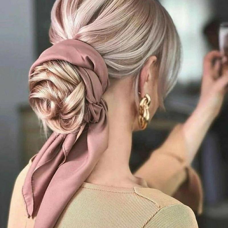 27.6 inch Large Satin Square Head Scarf  Fashion Silk Like Head Scarves Simple Square Satin Hair Scarf Bandanas for Women