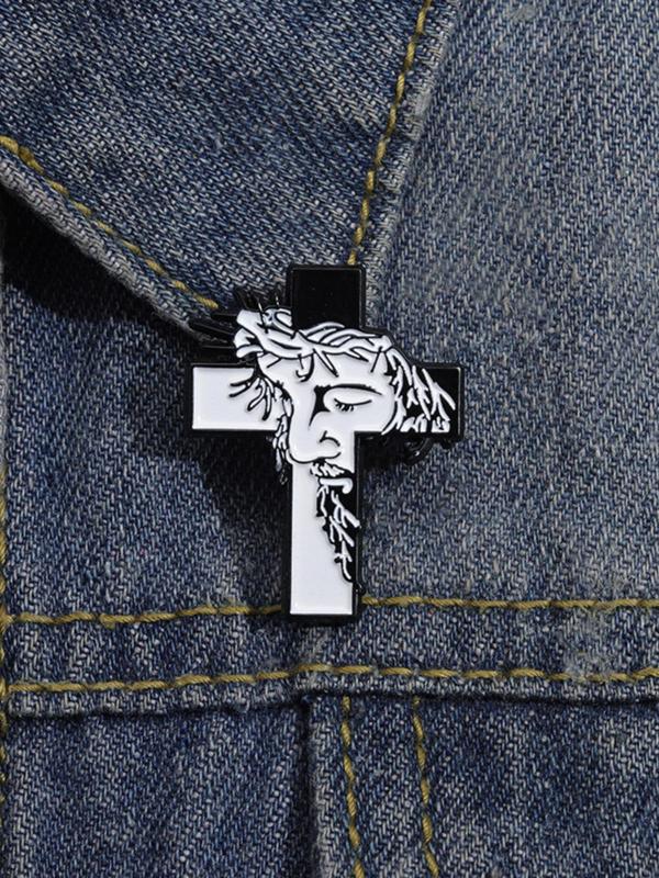 Cross Shaped Cartoon Face Design Brooch, Creative Clothes Brooch, Fashion Accessories for Men & Women As Gift